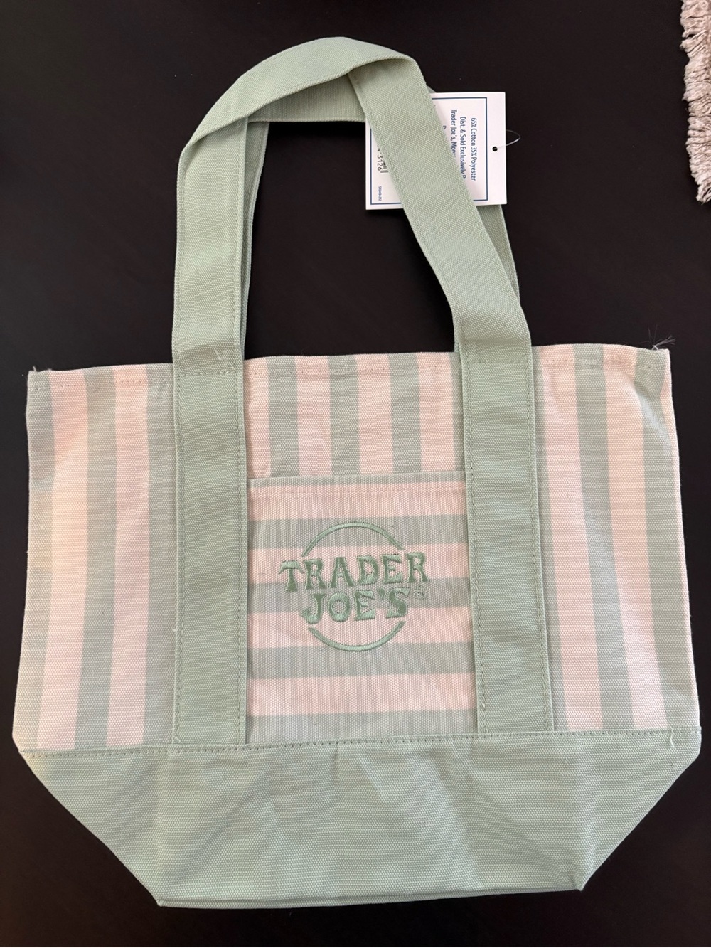 Trader Joe's Mint Green Stripe Canvas Mini Tote NWT Limited Edition - Picture 2 of 5